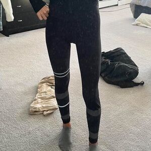 Lilybod Black Leggings with White Stripes